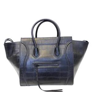 CELINE Croc Stamped Embossed Leather Medium Phantom Luggage Tote Bag