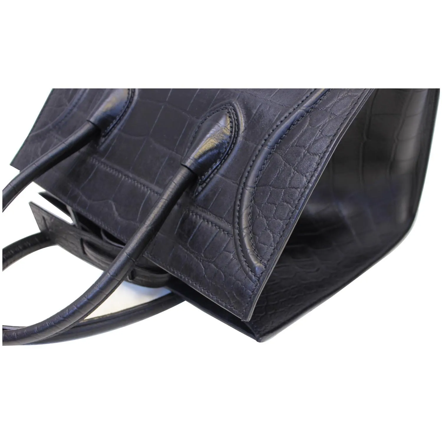 CELINE Croc Stamped Embossed Leather Medium Phantom Luggage Tote Bag