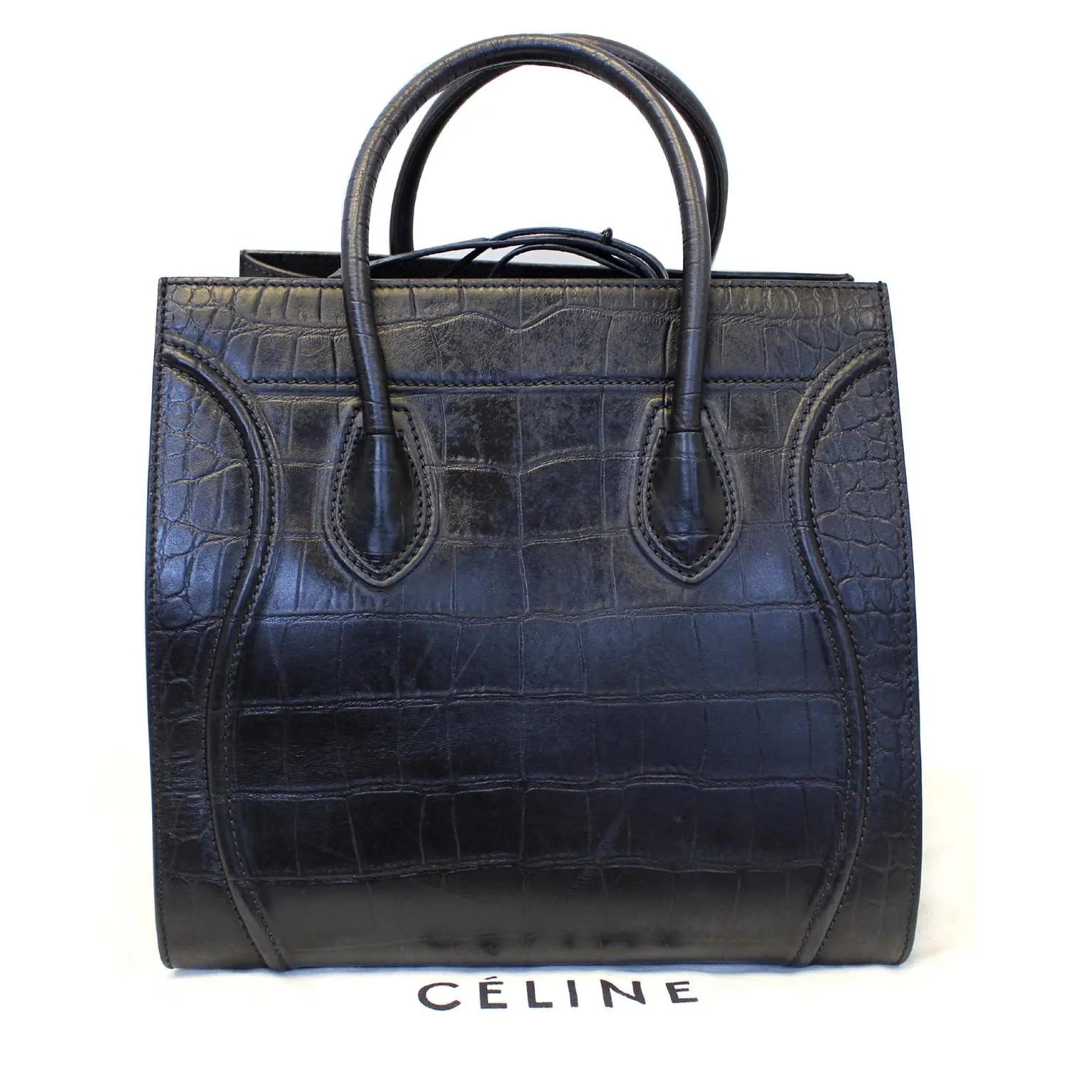 CELINE Croc Stamped Embossed Leather Medium Phantom Luggage Tote Bag