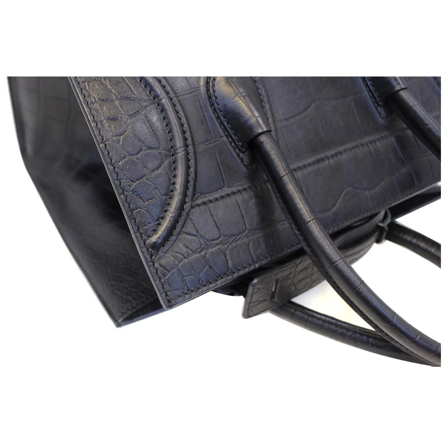 CELINE Croc Stamped Embossed Leather Medium Phantom Luggage Tote Bag