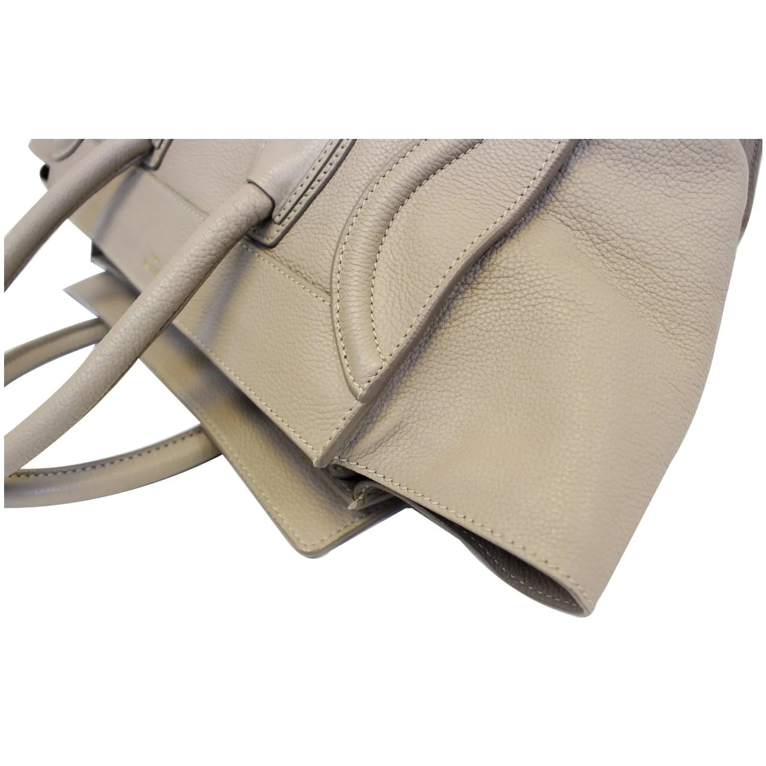 Celine Drummed Calfskin Leather Mini Luggage Tote Bag Dune