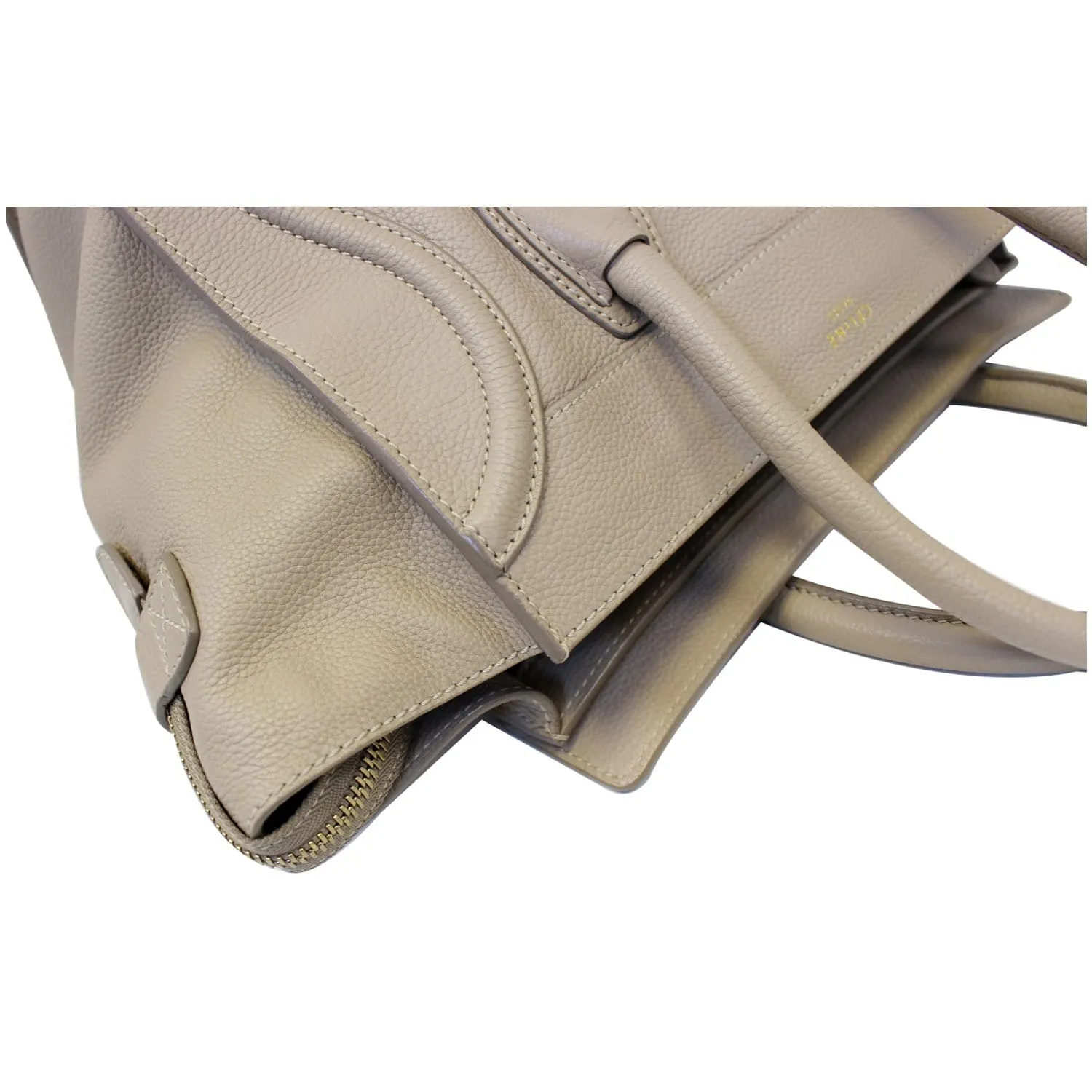 Celine Drummed Calfskin Leather Mini Luggage Tote Bag Dune