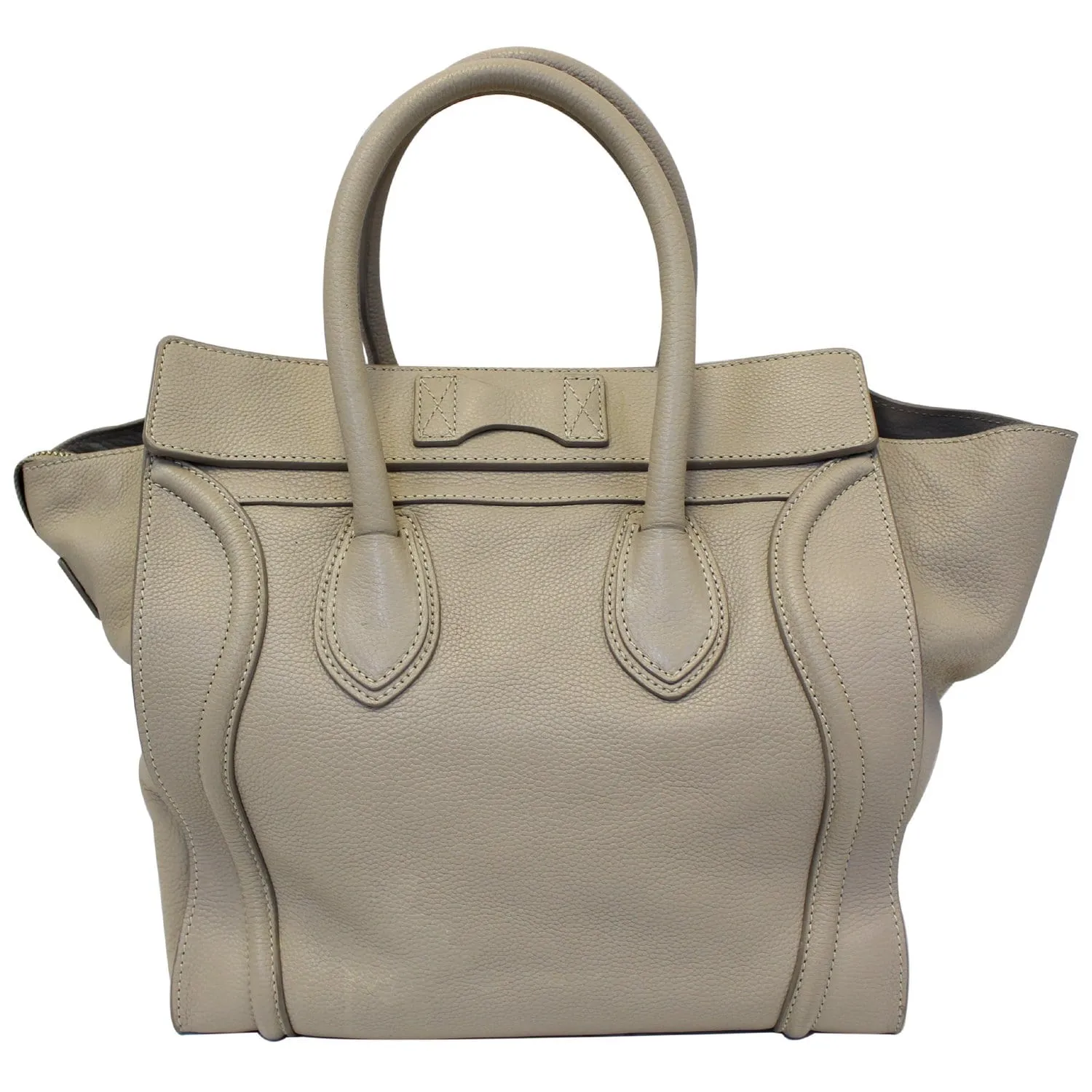 Celine Drummed Calfskin Leather Mini Luggage Tote Bag Dune