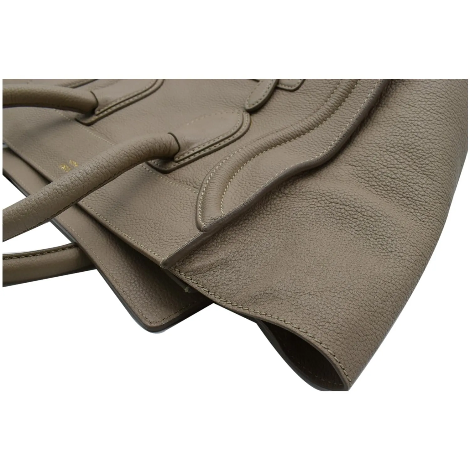 CELINE Drummed Mini Luggage Calfskin Leather Tote Bag Dune
