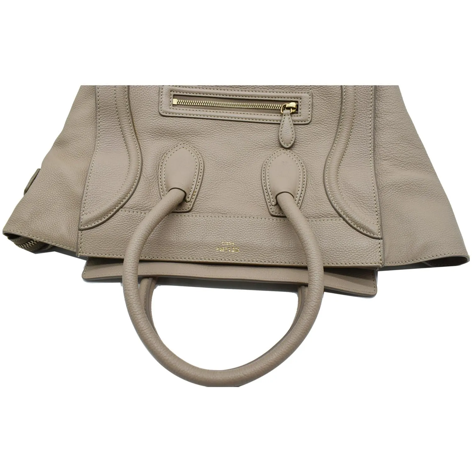 CELINE Drummed Mini Luggage Calfskin Leather Tote Bag Dune