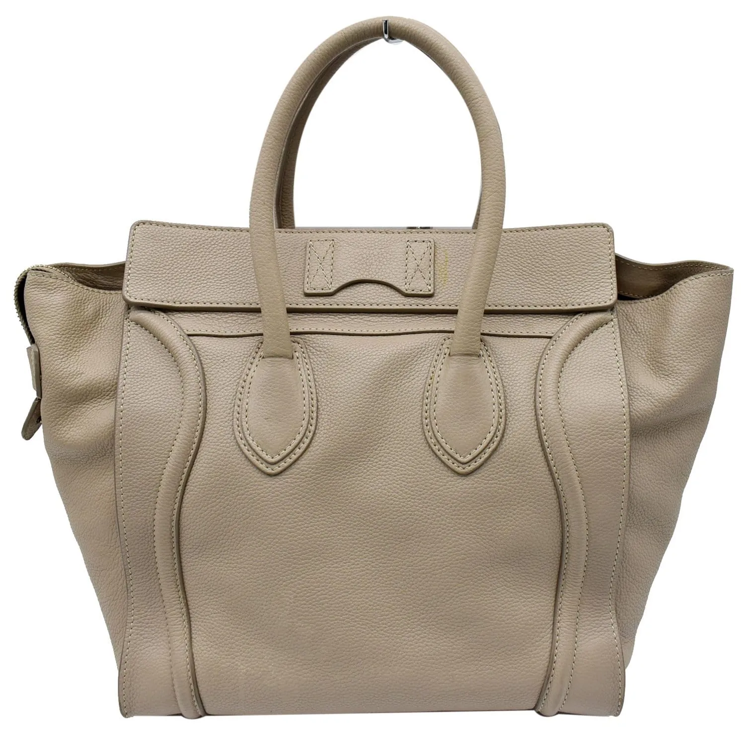 CELINE Drummed Mini Luggage Calfskin Leather Tote Bag Dune