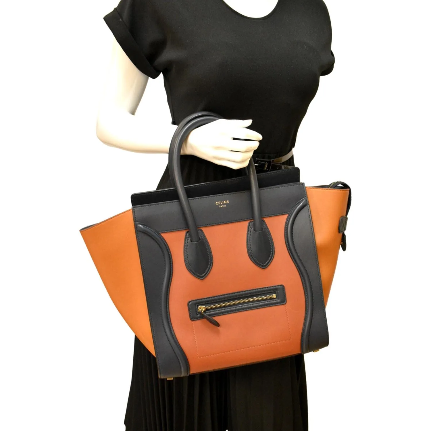 CELINE Luggage Calfskin Leather Tote Bag Tri-Color