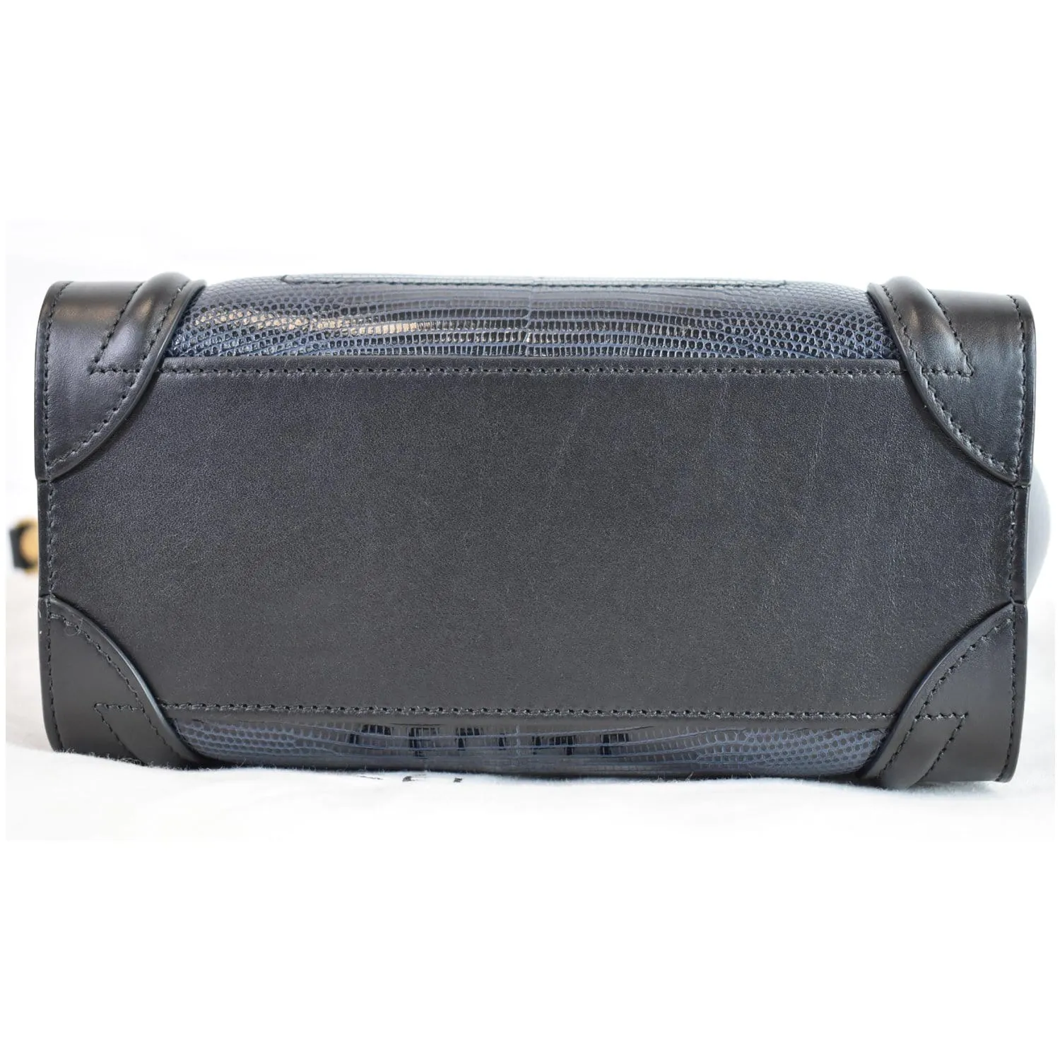 CELINE Micro Luggage Bi-Color Lizard Calfskin Tote Bag Black