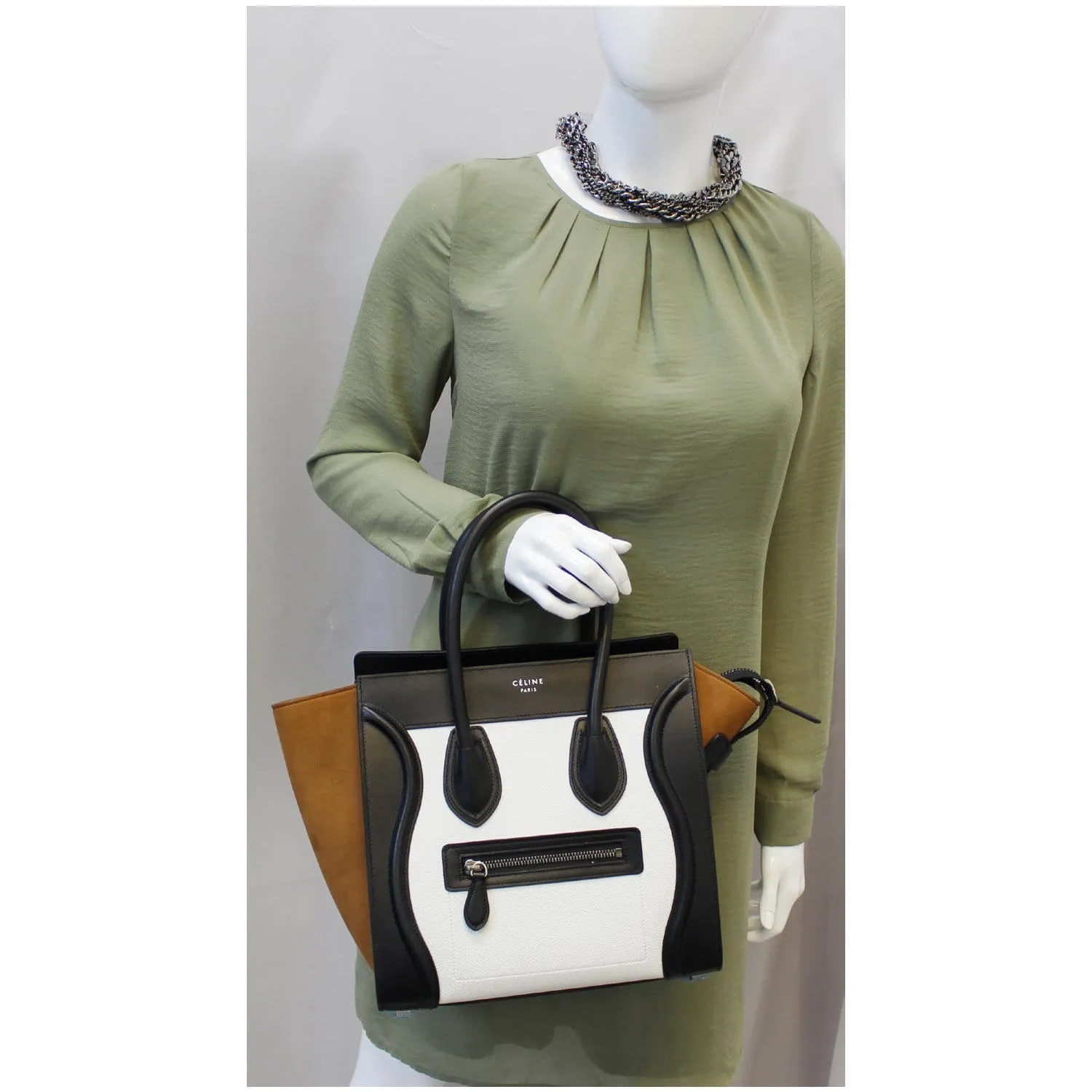 CELINE Mini Luggage Calfskin Leather Tote Bag Tri-Color