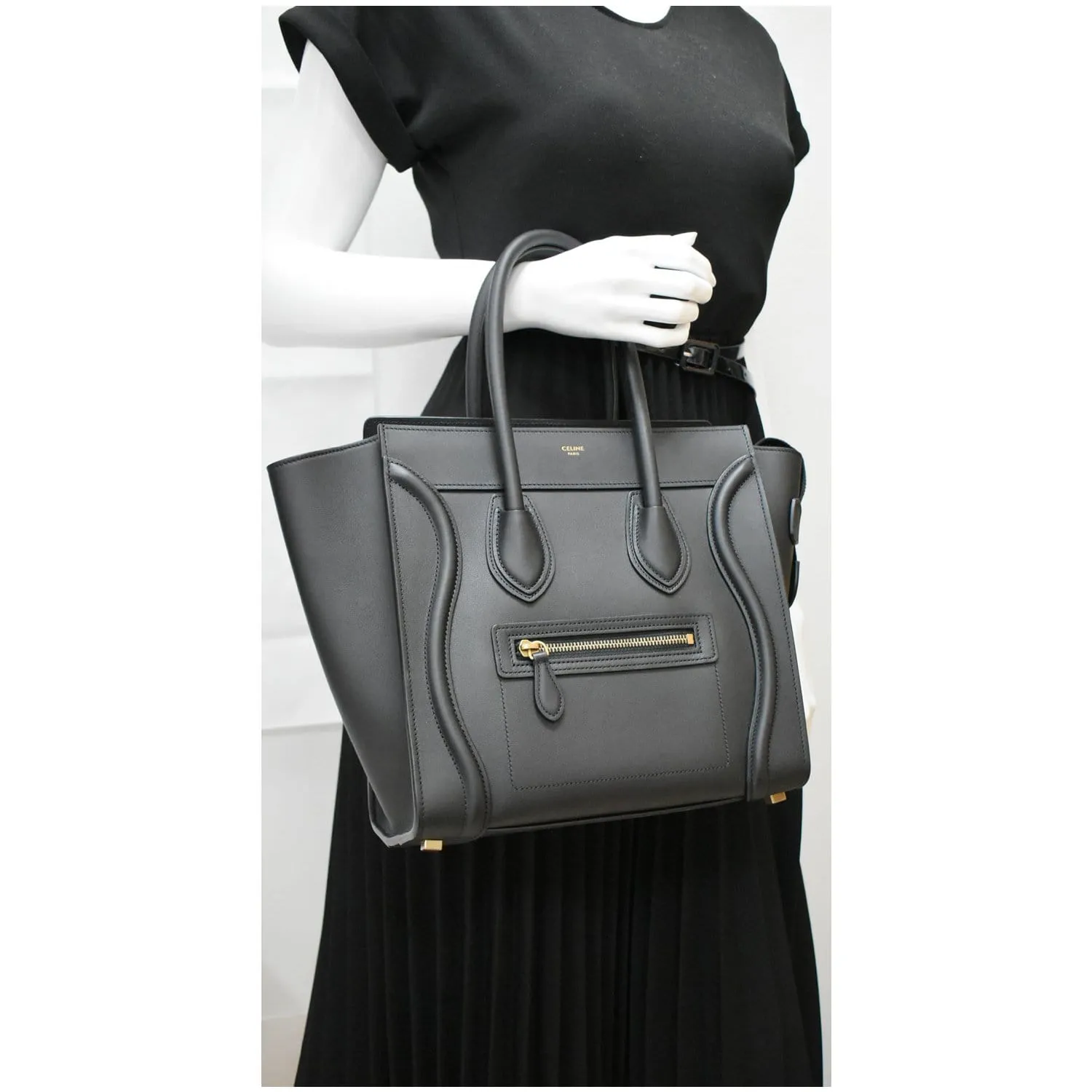 CELINE Mini Luggage Leather Tote Bag Black