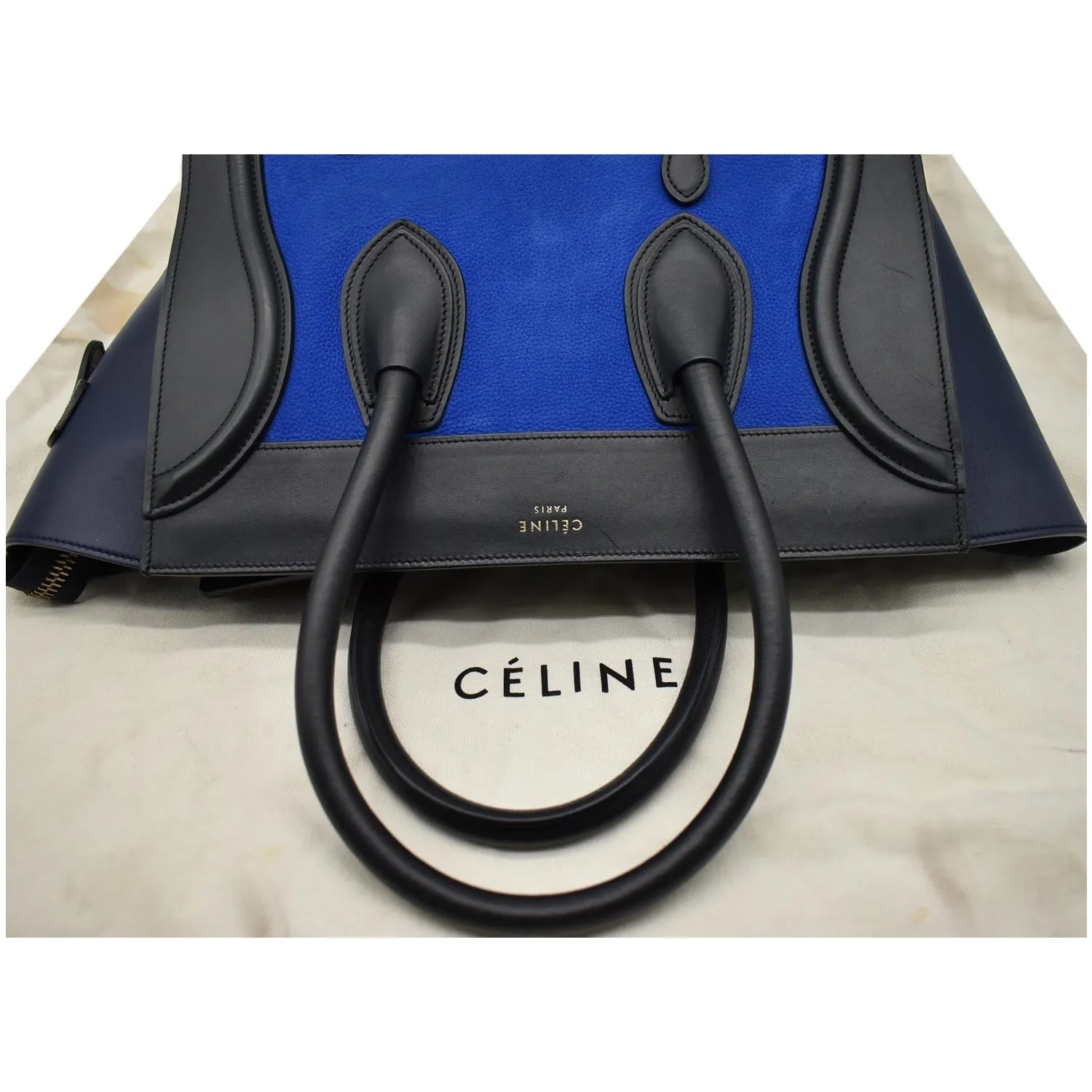 CELINE Mini Luggage Nubuck Calfskin Suede Leather Tote Bag Tri-Color