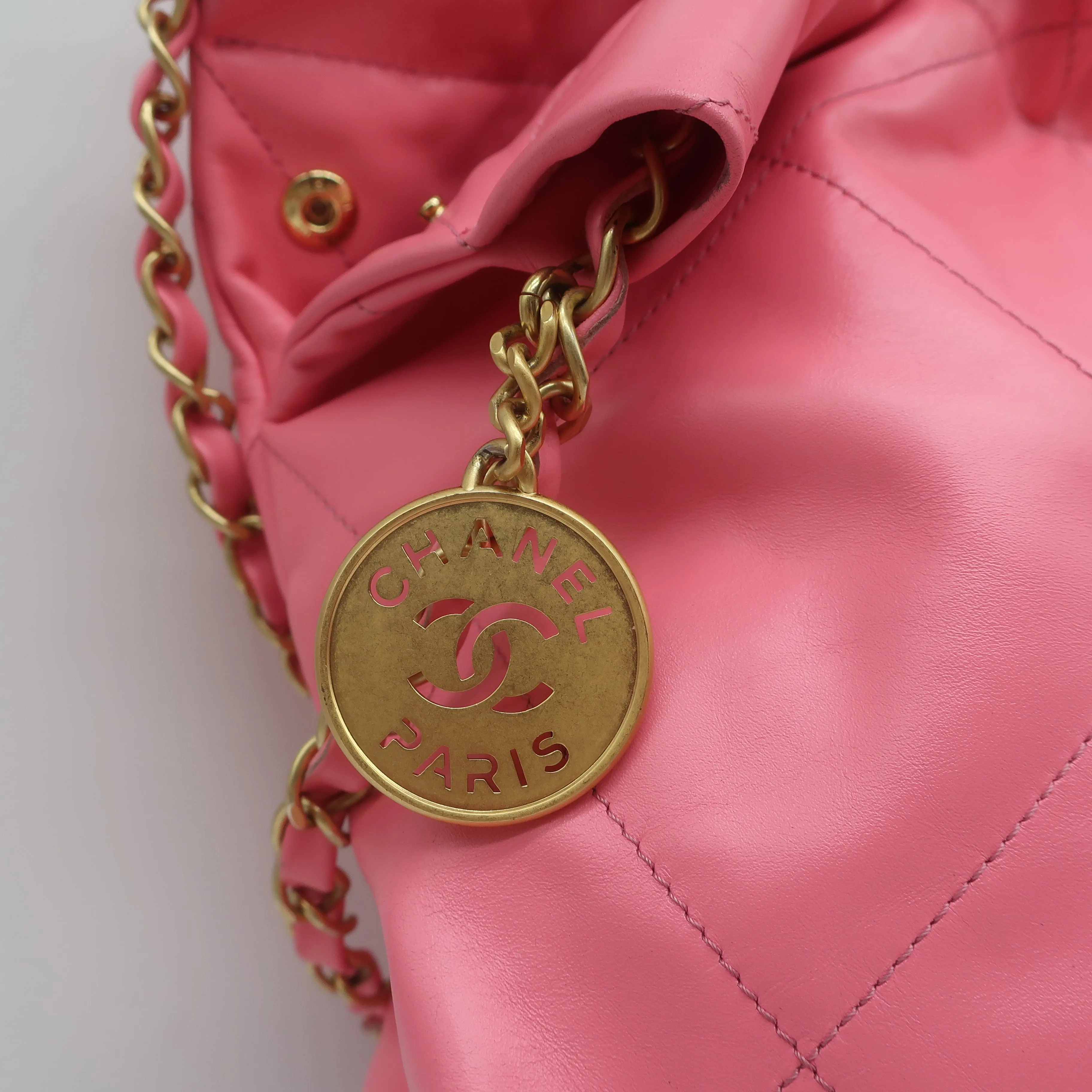 Chanel 22 Small Shoulder Bag Pink Quilted Leather