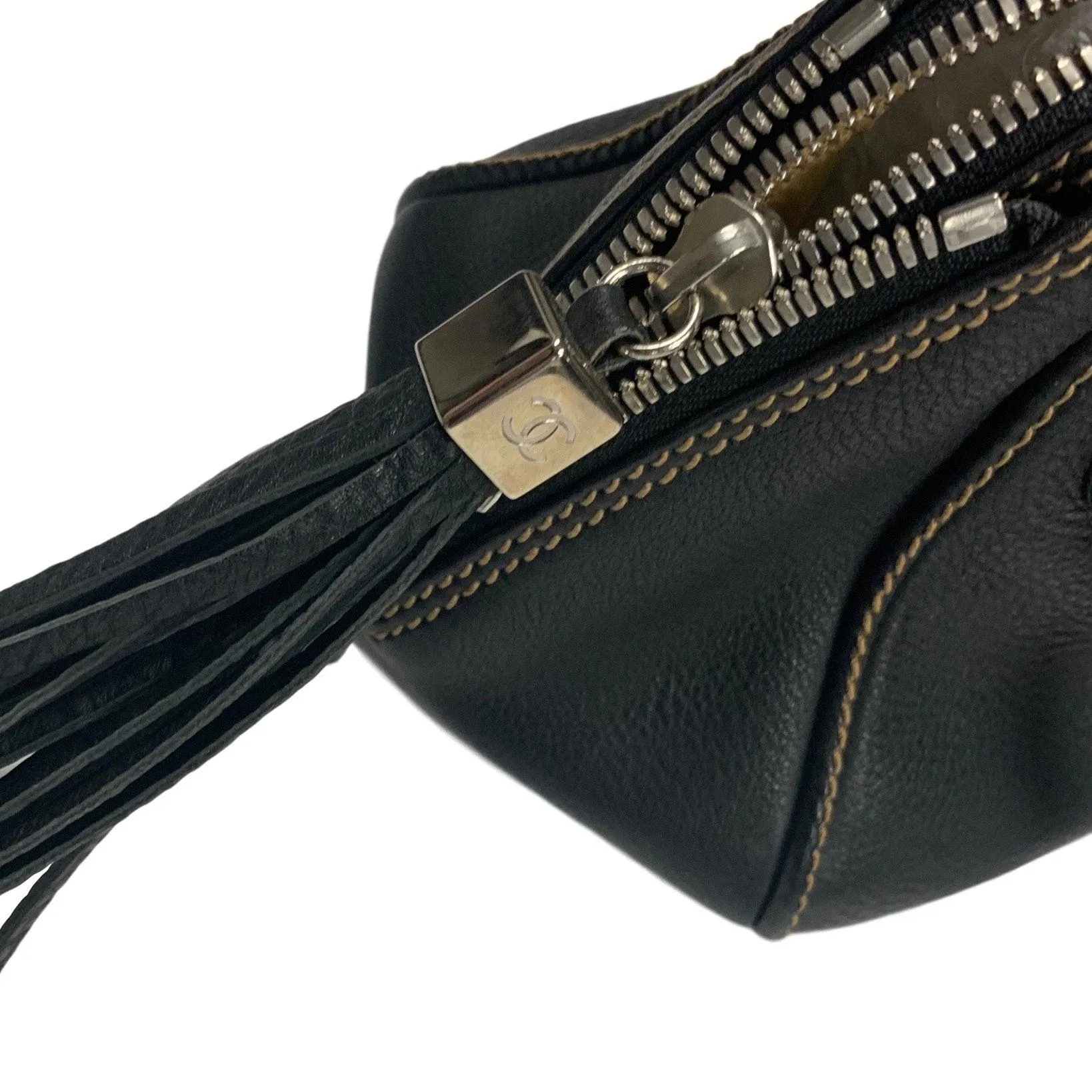 Chanel Black Leather Tassle Shoulder Bag