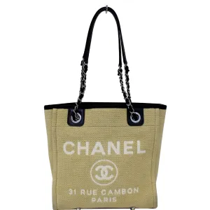 CHANEL Deauville Mini Chian Tote Bag Beige/Black