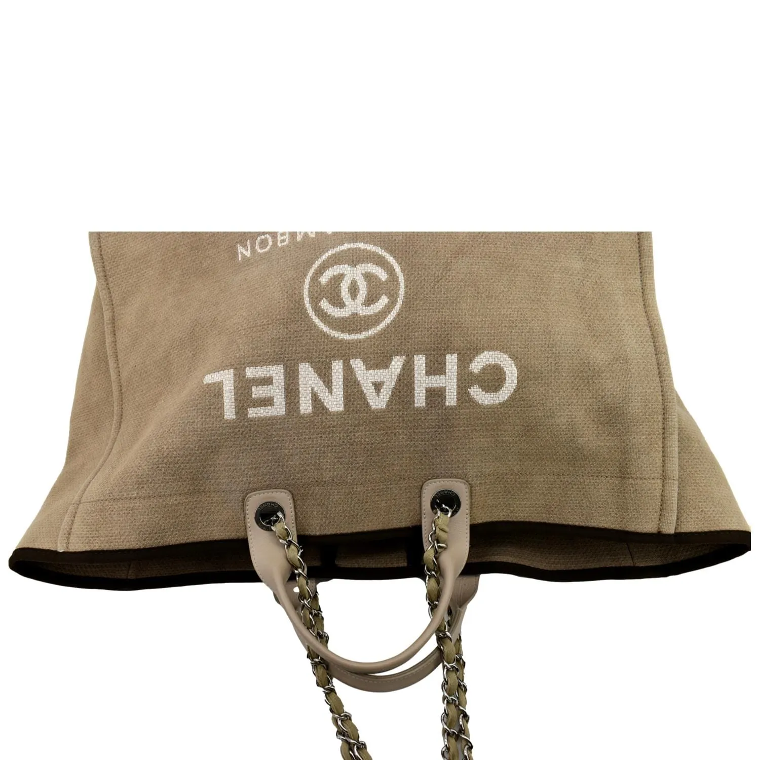 CHANEL Extra Large Deauville Canvas Tote Shoulder Bag Beige