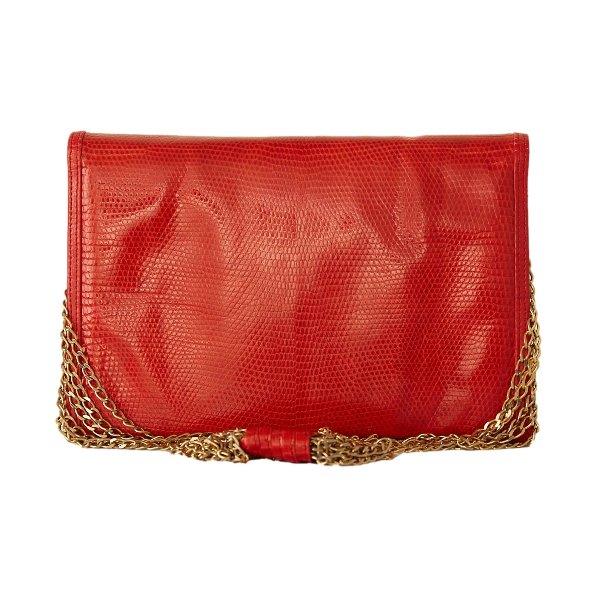 Chanel Red Lizard Chain Flap Bag