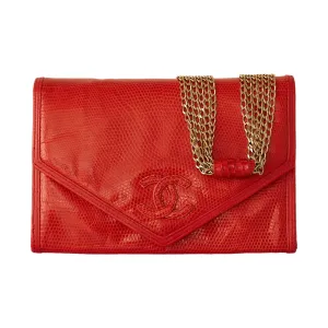 Chanel Red Lizard Chain Flap Bag