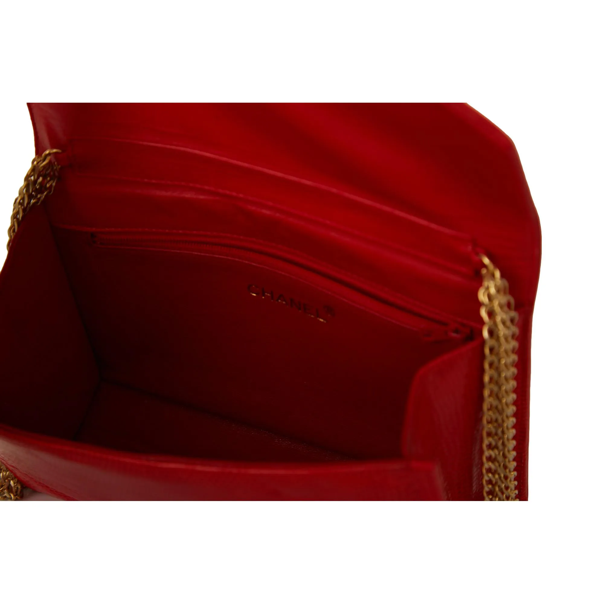 Chanel Red Lizard Chain Flap Bag