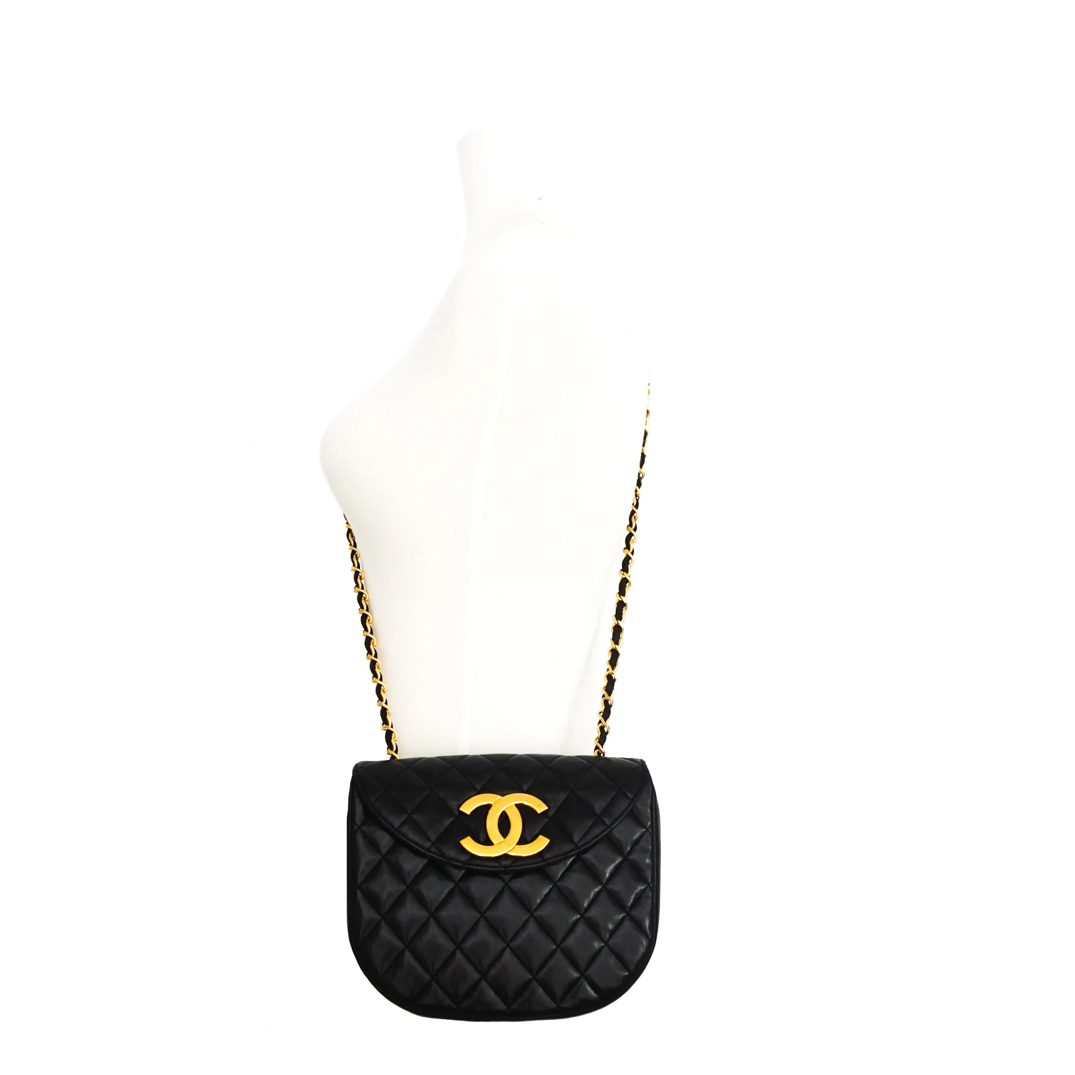 Chanel Vintage Rare Black Lambskin XL CC Mini Flap