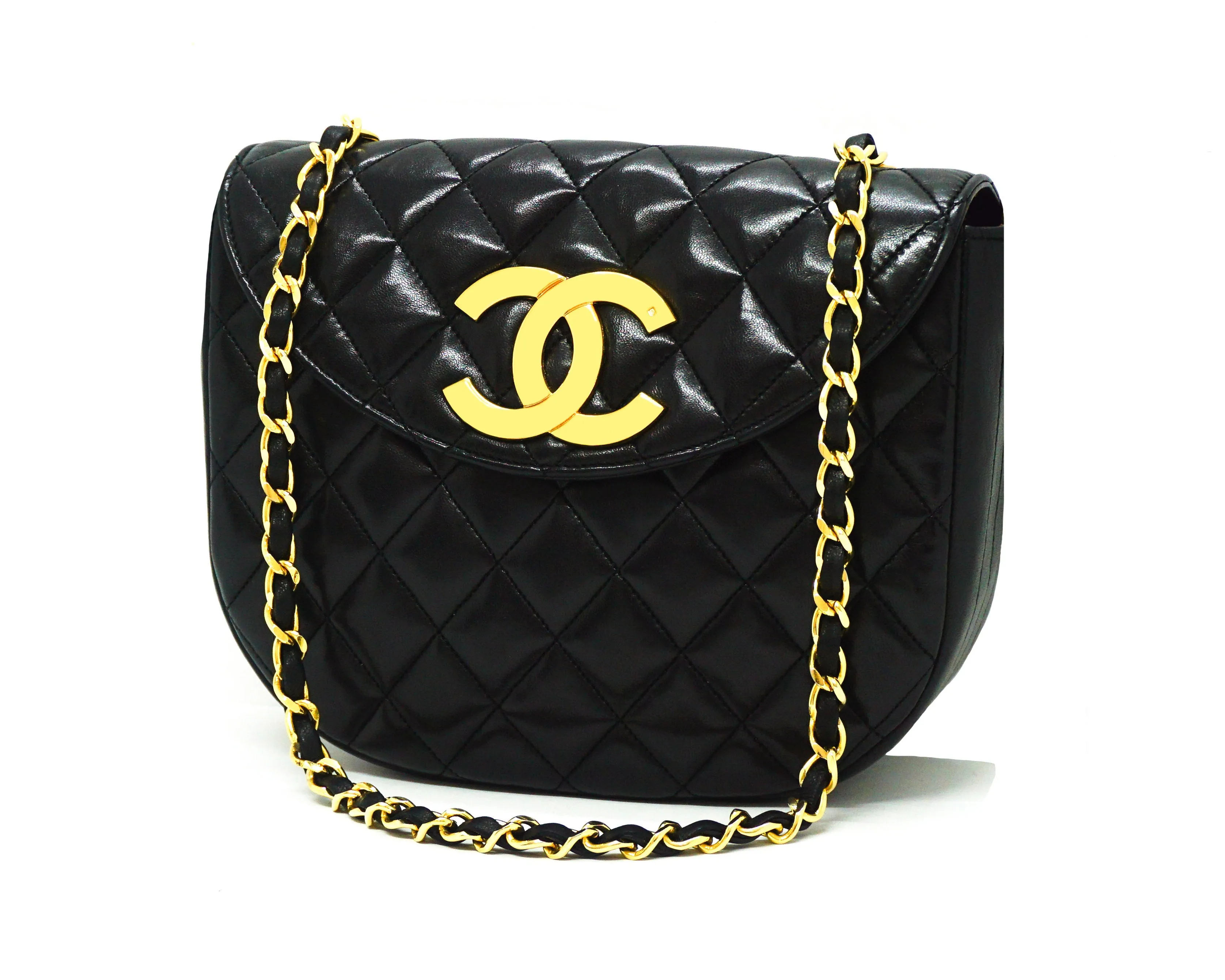 Chanel Vintage Rare Black Lambskin XL CC Mini Flap