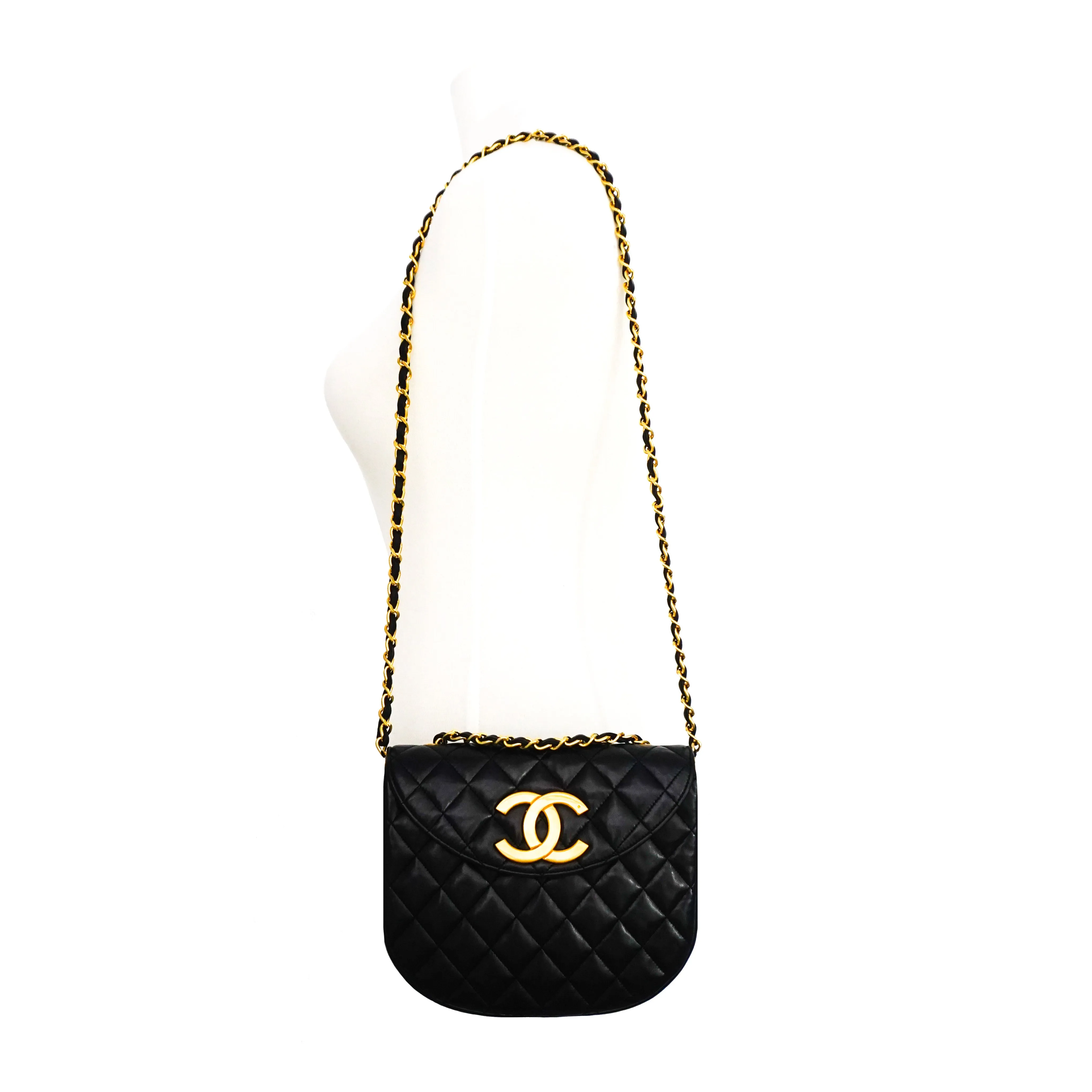 Chanel Vintage Rare Black Lambskin XL CC Mini Flap