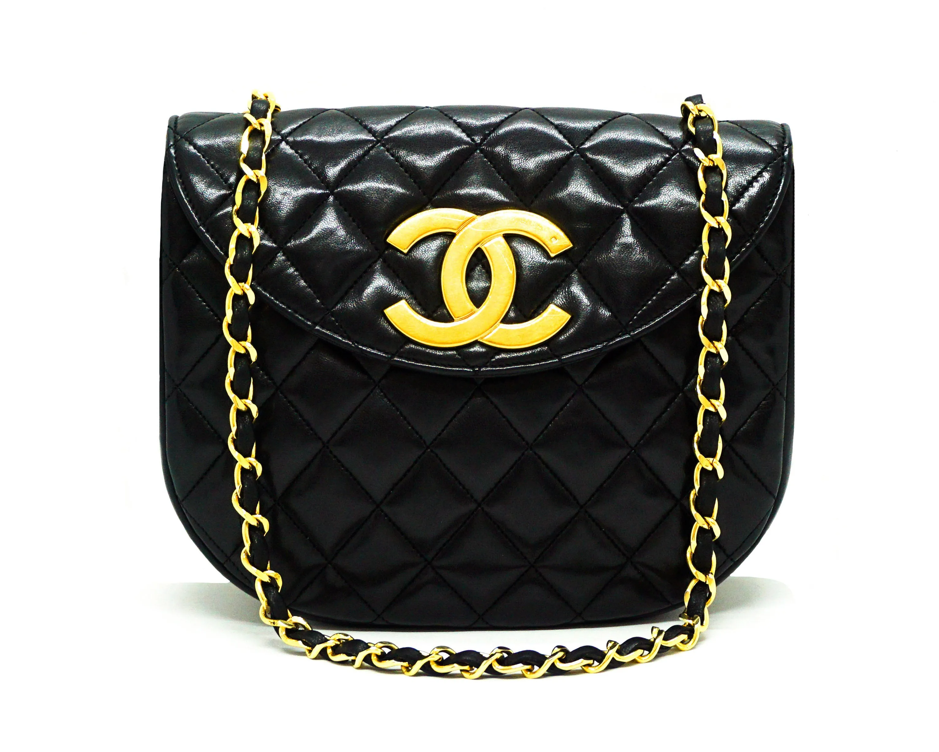 Chanel Vintage Rare Black Lambskin XL CC Mini Flap
