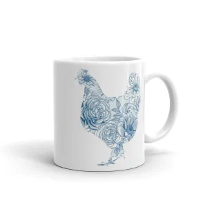 Chicken Silhouette Blue Floral Mug