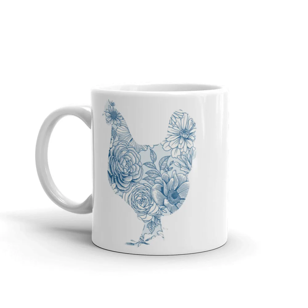 Chicken Silhouette Blue Floral Mug