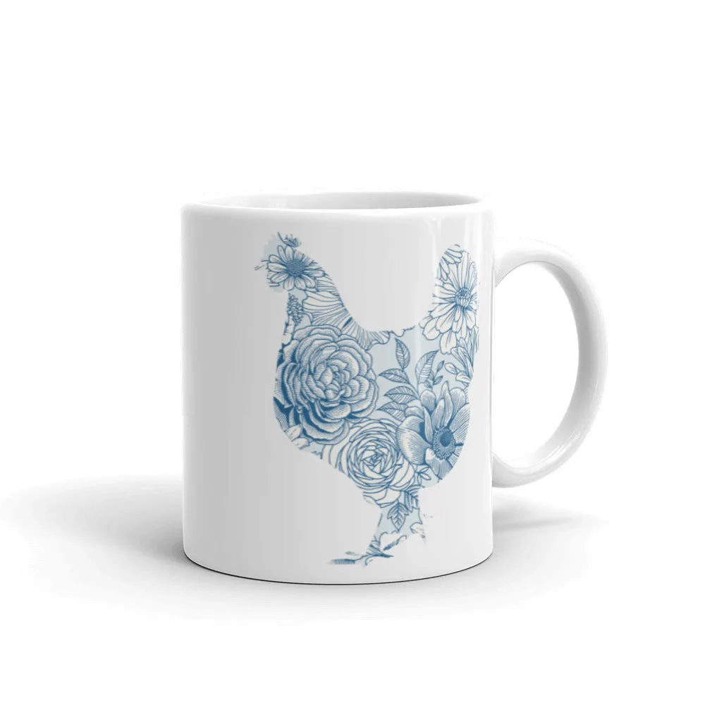 Chicken Silhouette Blue Floral Mug