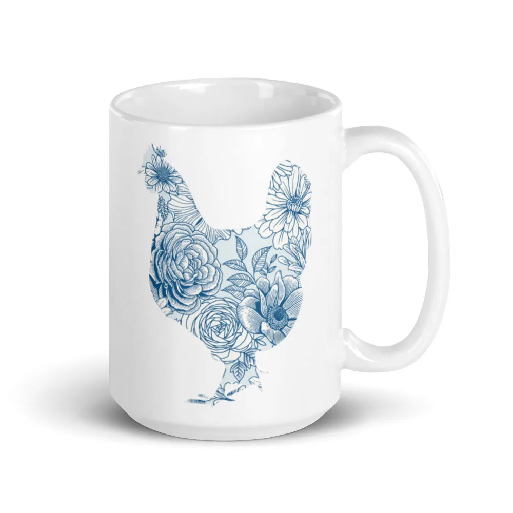 Chicken Silhouette Blue Floral Mug
