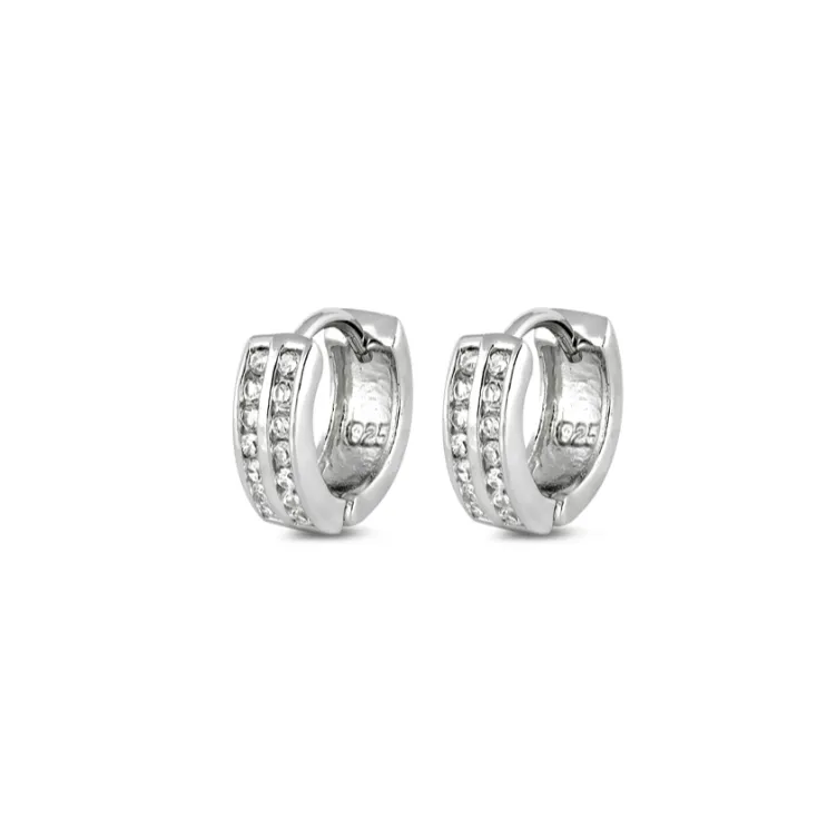 Children's Earrings:  Sterling Silver, Double Row CZ Huggies