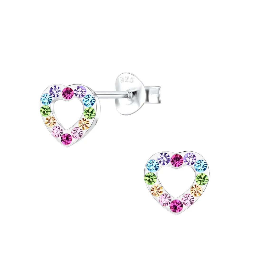 Children's Earrings:  Sterling Silver Pink CZ Open Hearts