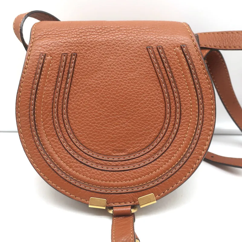 Chloe Marcie Mini Crossbody Saddle Bag Brown Grained Leather