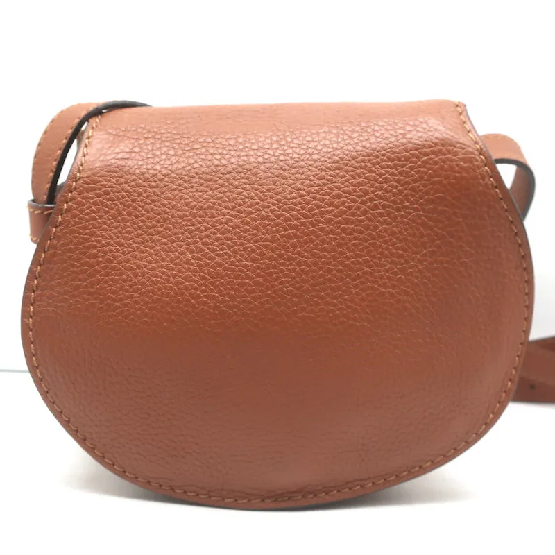 Chloe Marcie Mini Crossbody Saddle Bag Brown Grained Leather