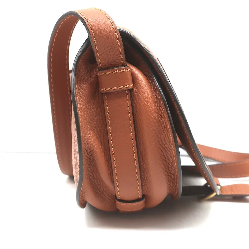 Chloe Marcie Mini Crossbody Saddle Bag Brown Grained Leather