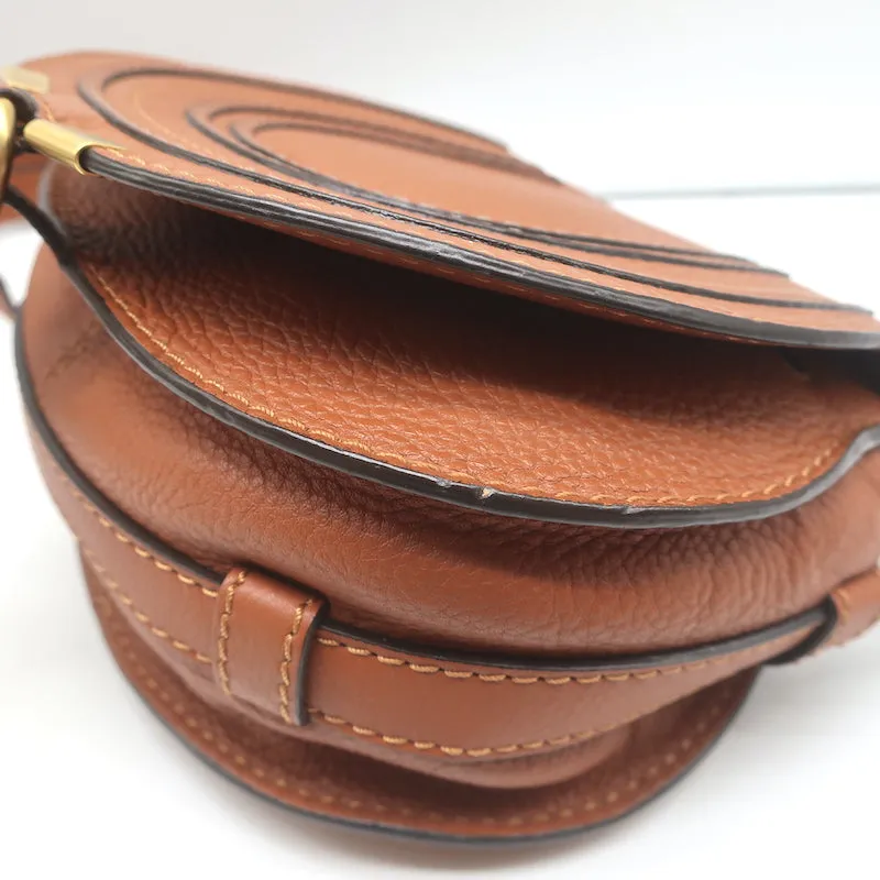 Chloe Marcie Mini Crossbody Saddle Bag Brown Grained Leather
