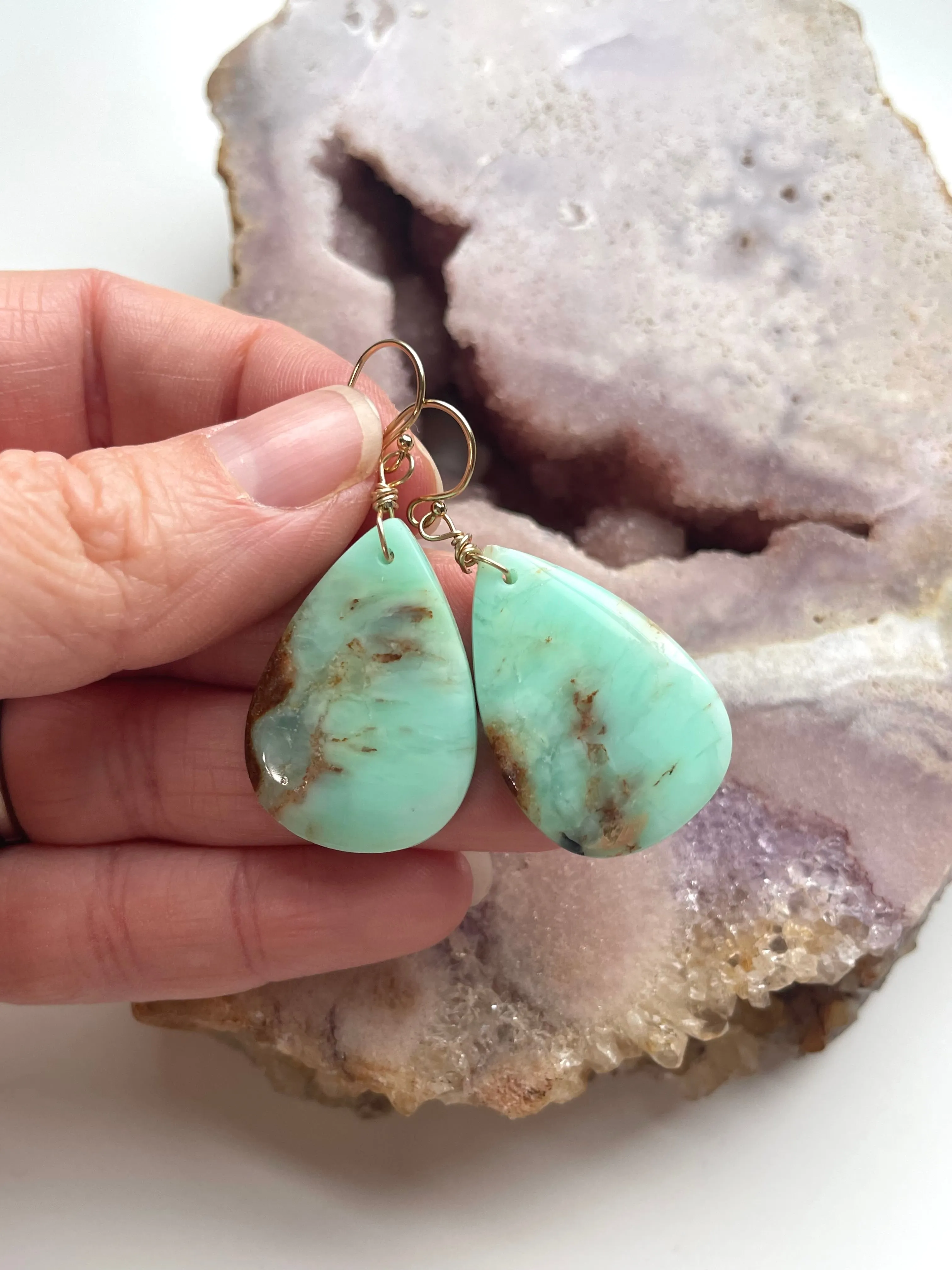 Chrysoprase Statement Earrings Gold Fill