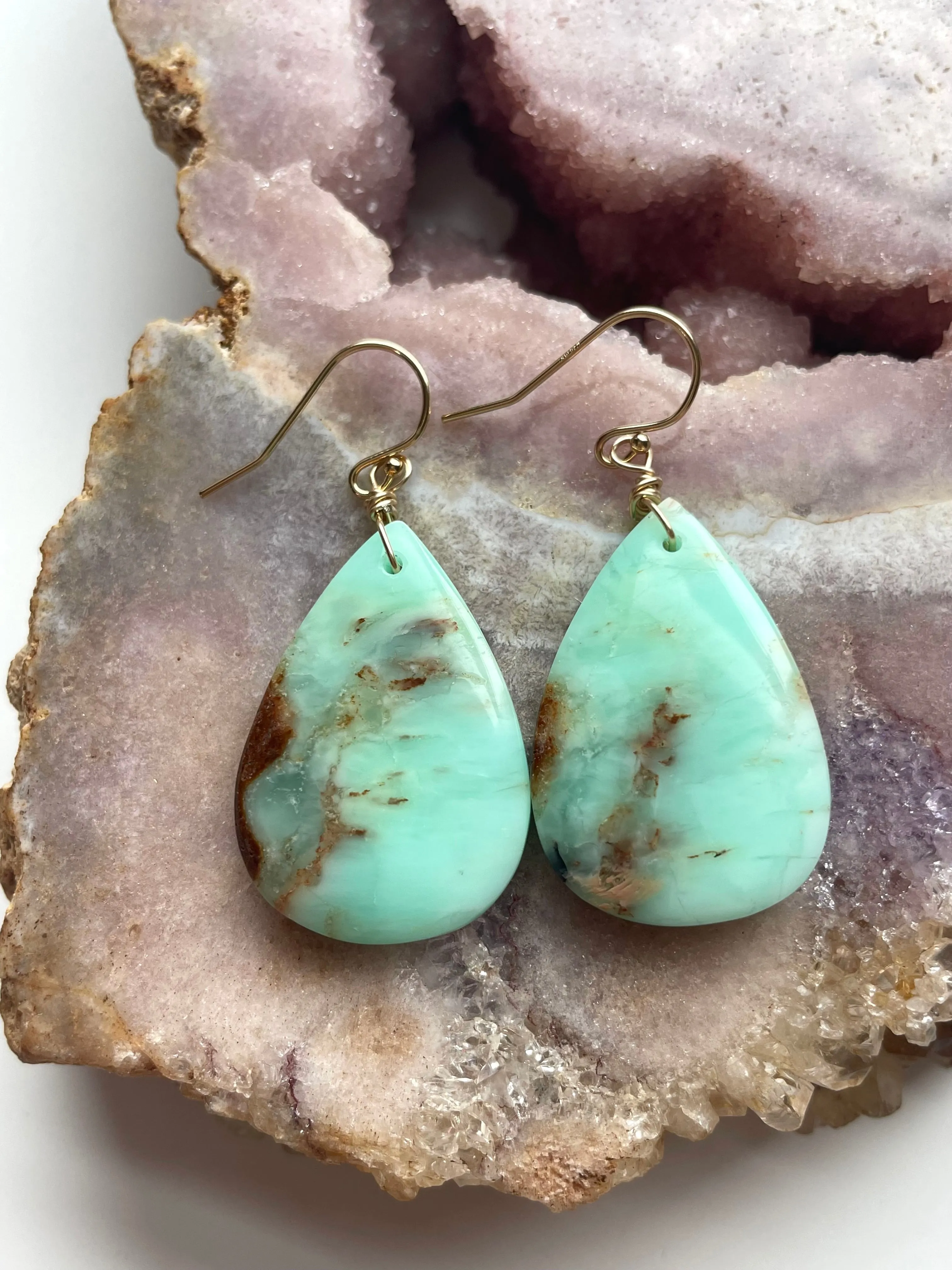 Chrysoprase Statement Earrings Gold Fill