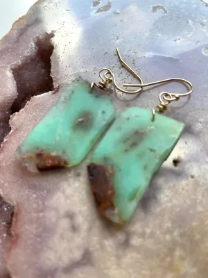 Chrysoprase Statement Earrings Gold Fill