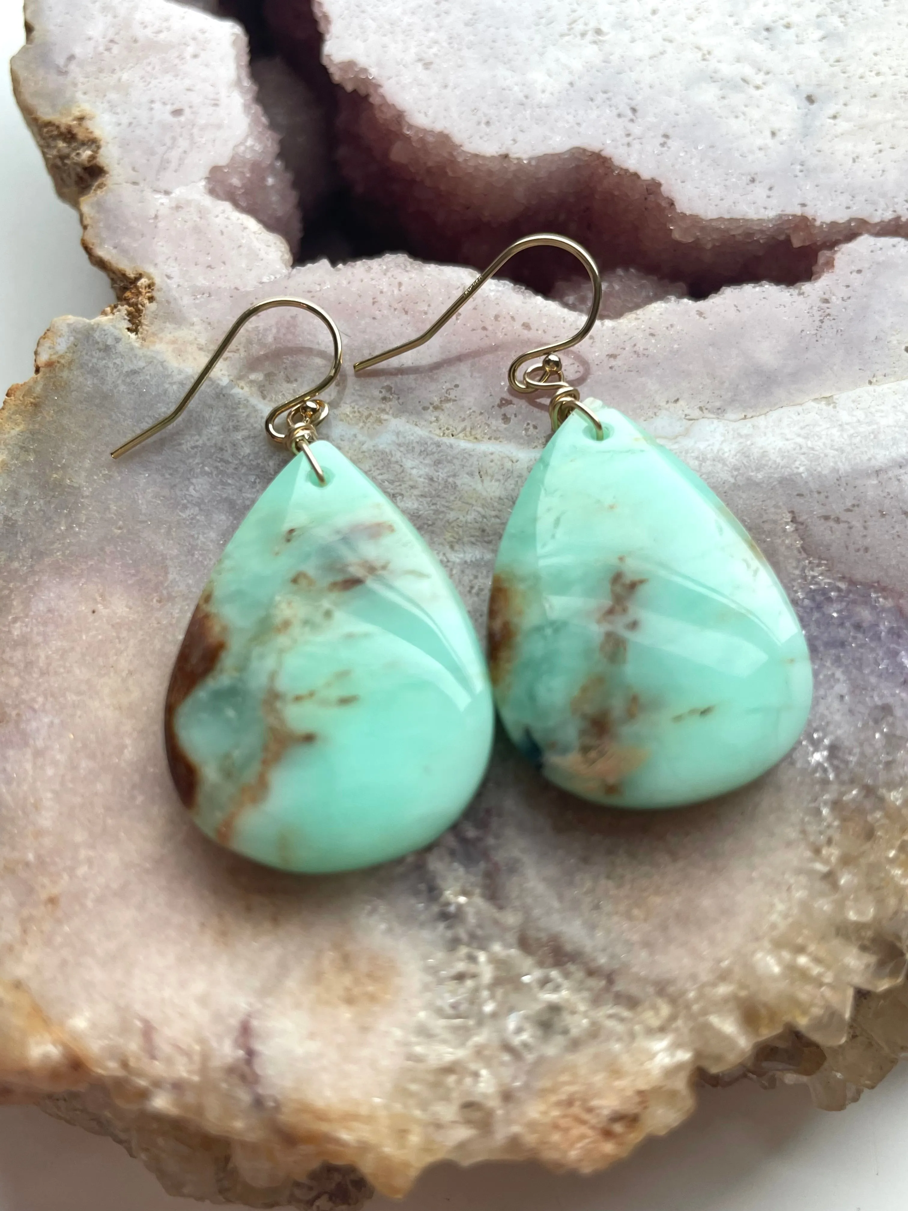 Chrysoprase Statement Earrings Gold Fill