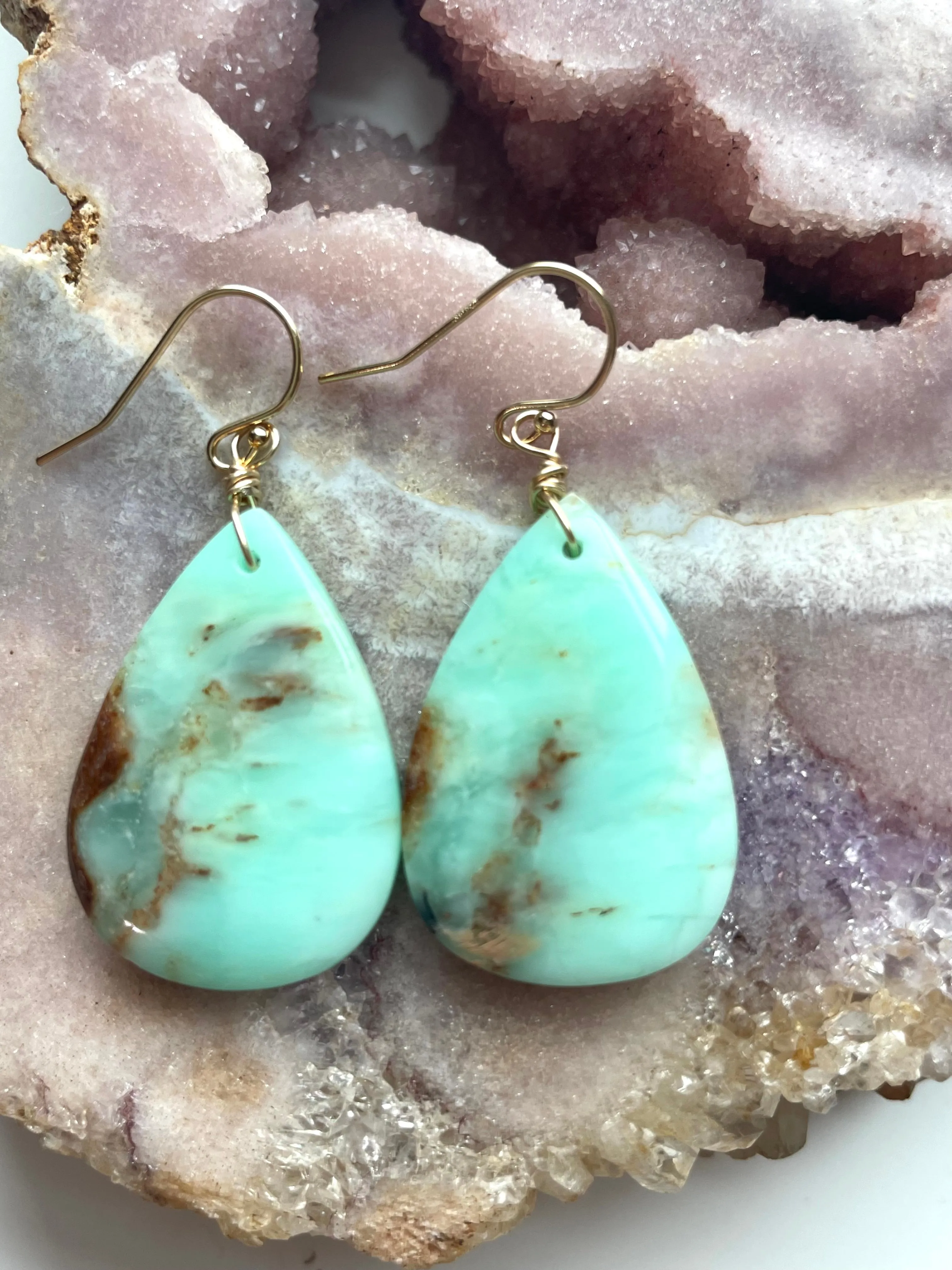 Chrysoprase Statement Earrings Gold Fill