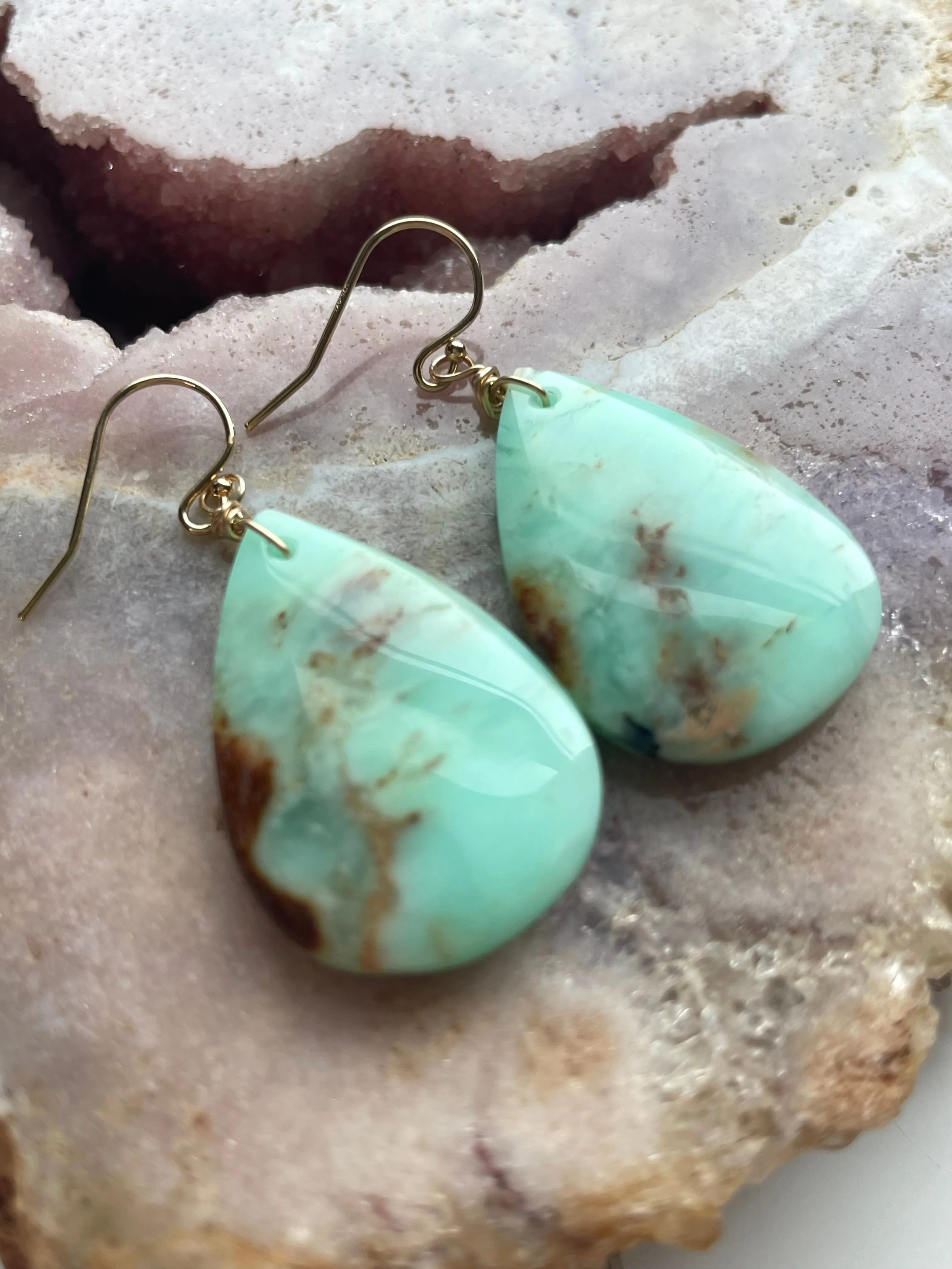Chrysoprase Statement Earrings Gold Fill