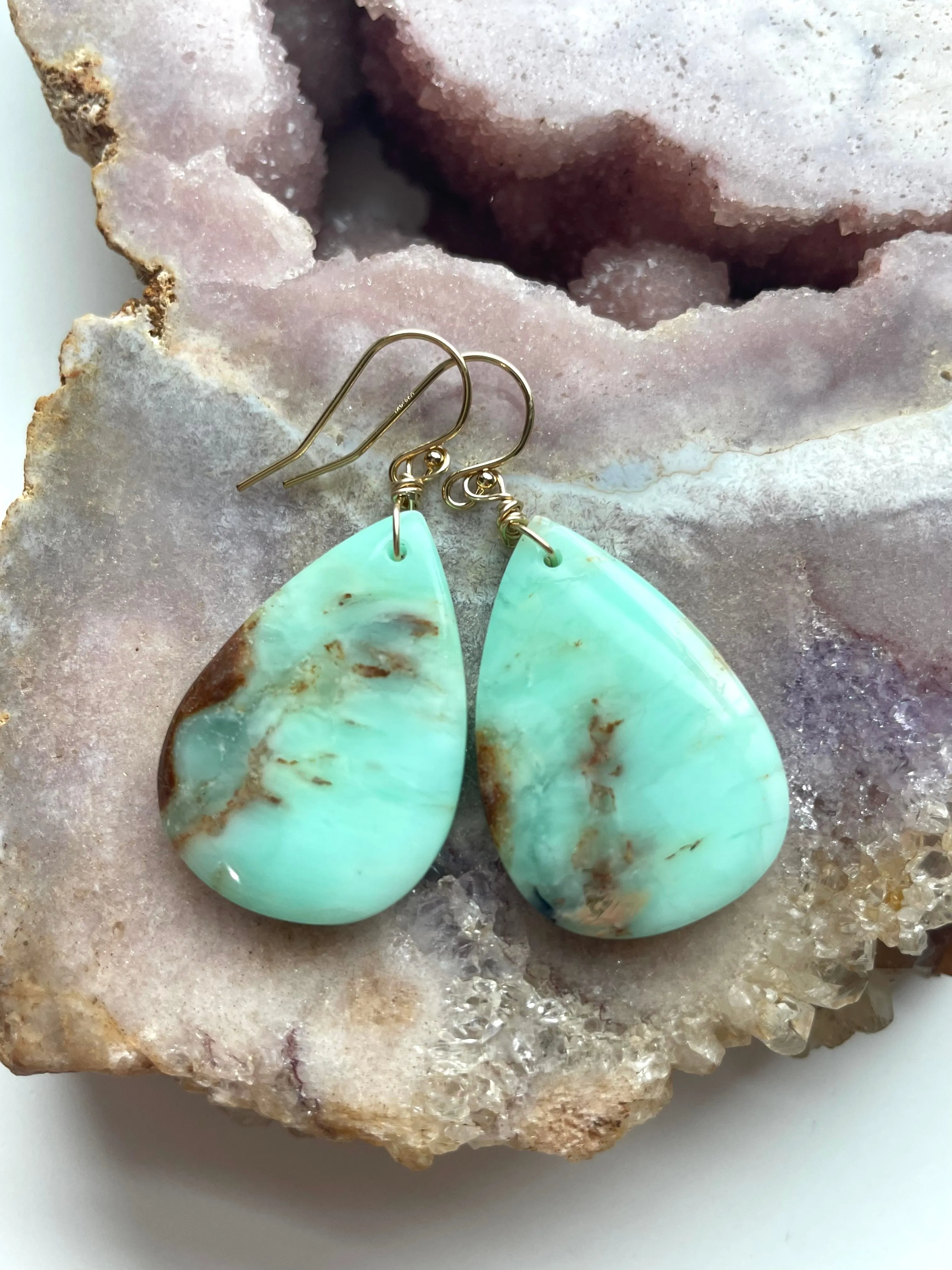 Chrysoprase Statement Earrings Gold Fill