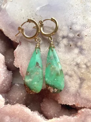 Chrysoprase Statement Hoop Earrings Gold Fill
