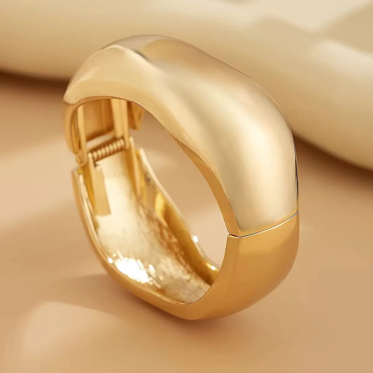 Classic Exaggerated Smooth Glossy Metal Wide Bangles Bracelet