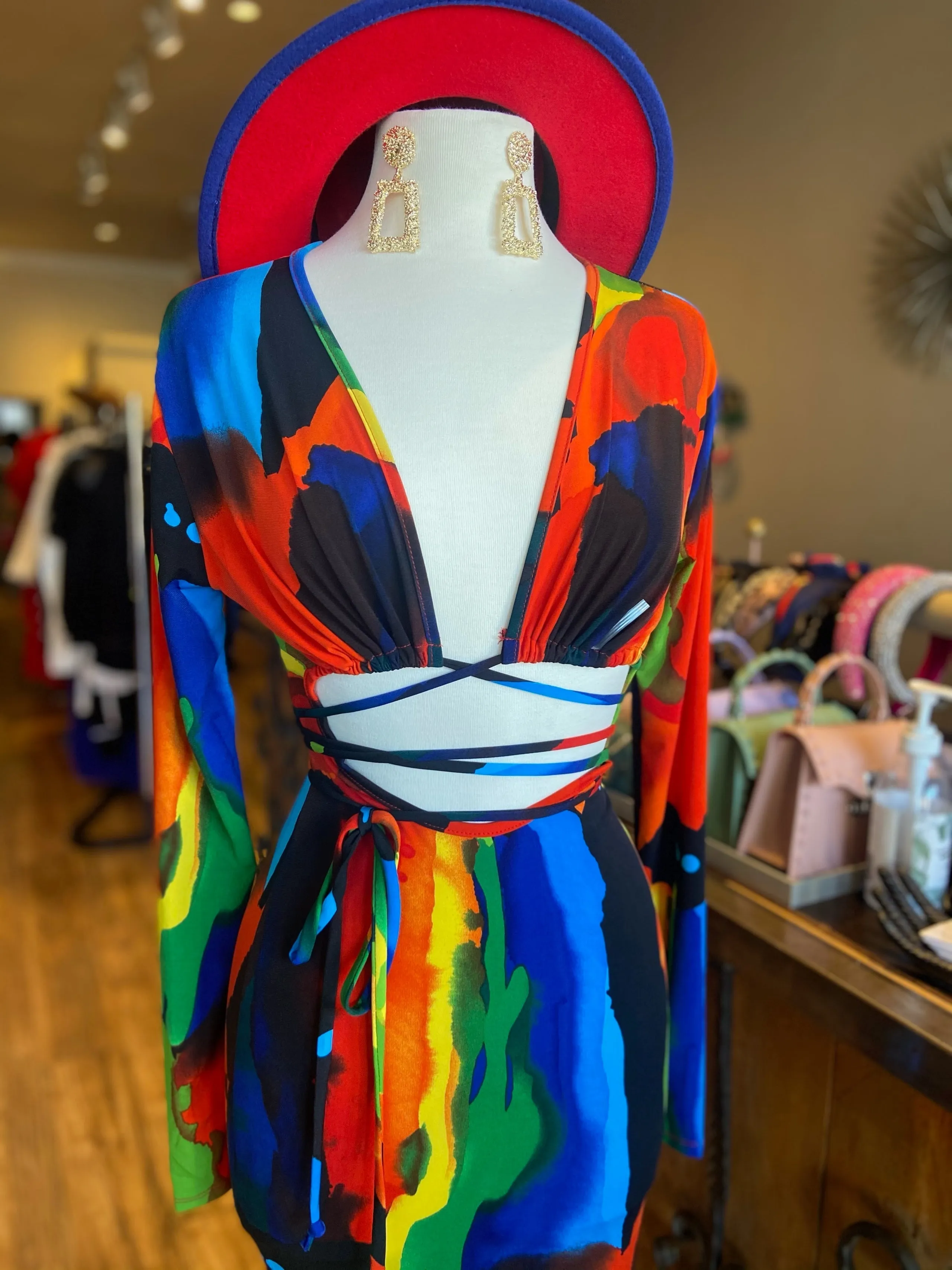 Colorful Tie Front Fitted Midi