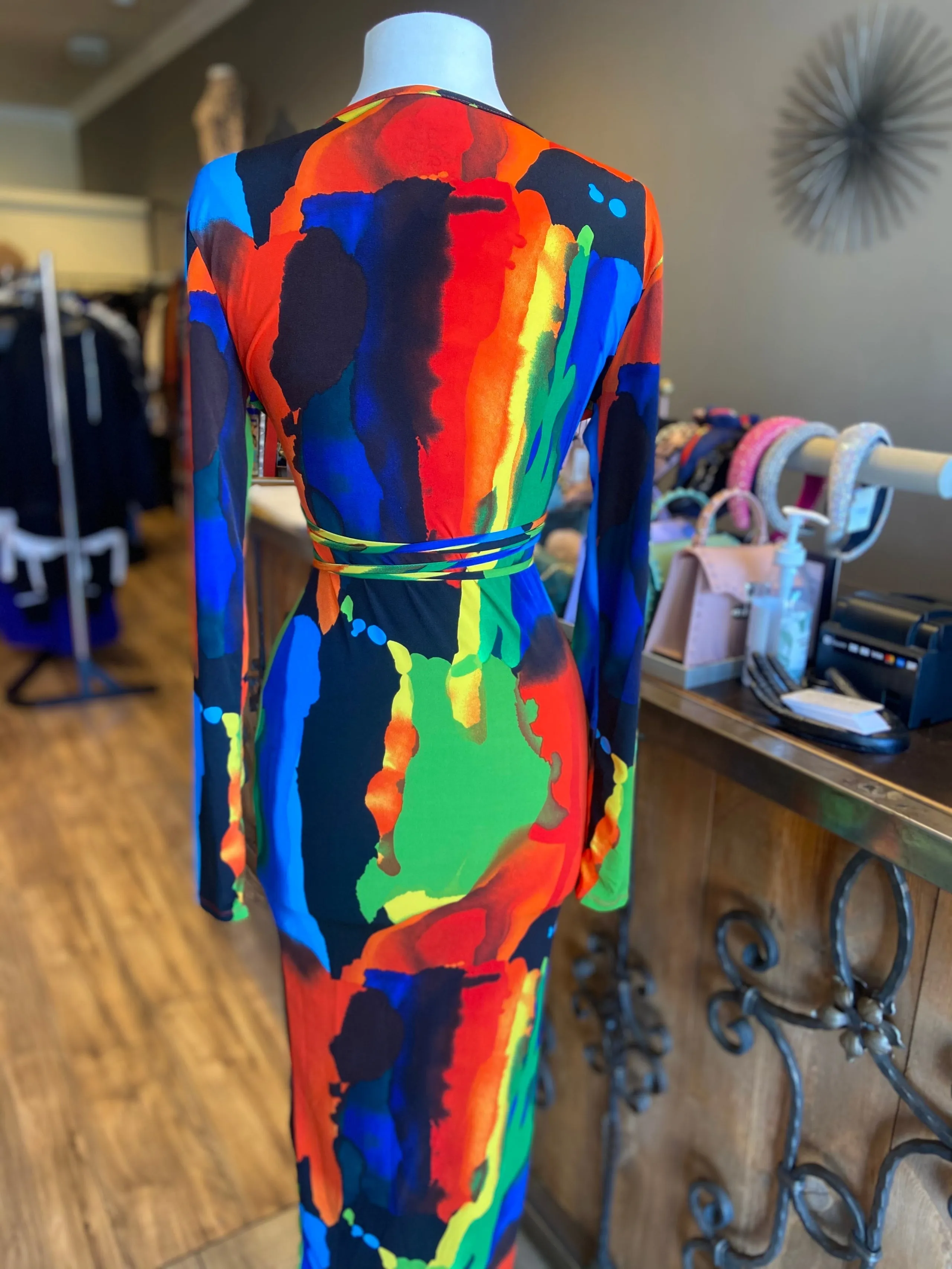 Colorful Tie Front Fitted Midi