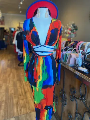 Colorful Tie Front Fitted Midi