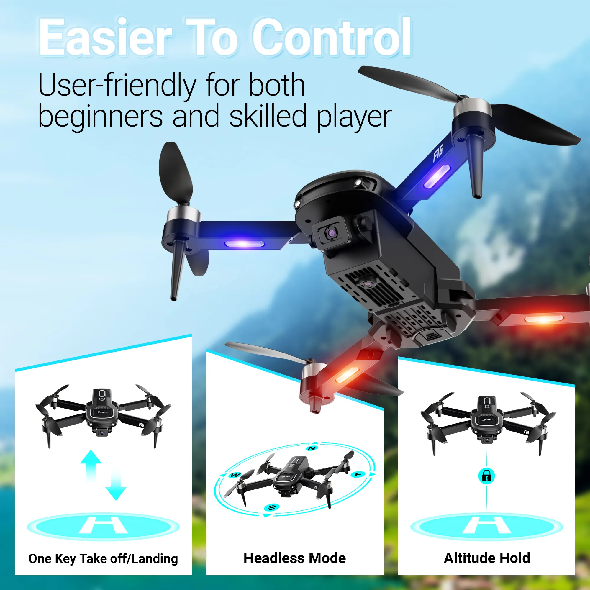 Contixo F16 Stunt Drone – 1080P HD Camera, Foldable Design, WiFi FPV, 16-Min Flight - 2024 Model by Contixo