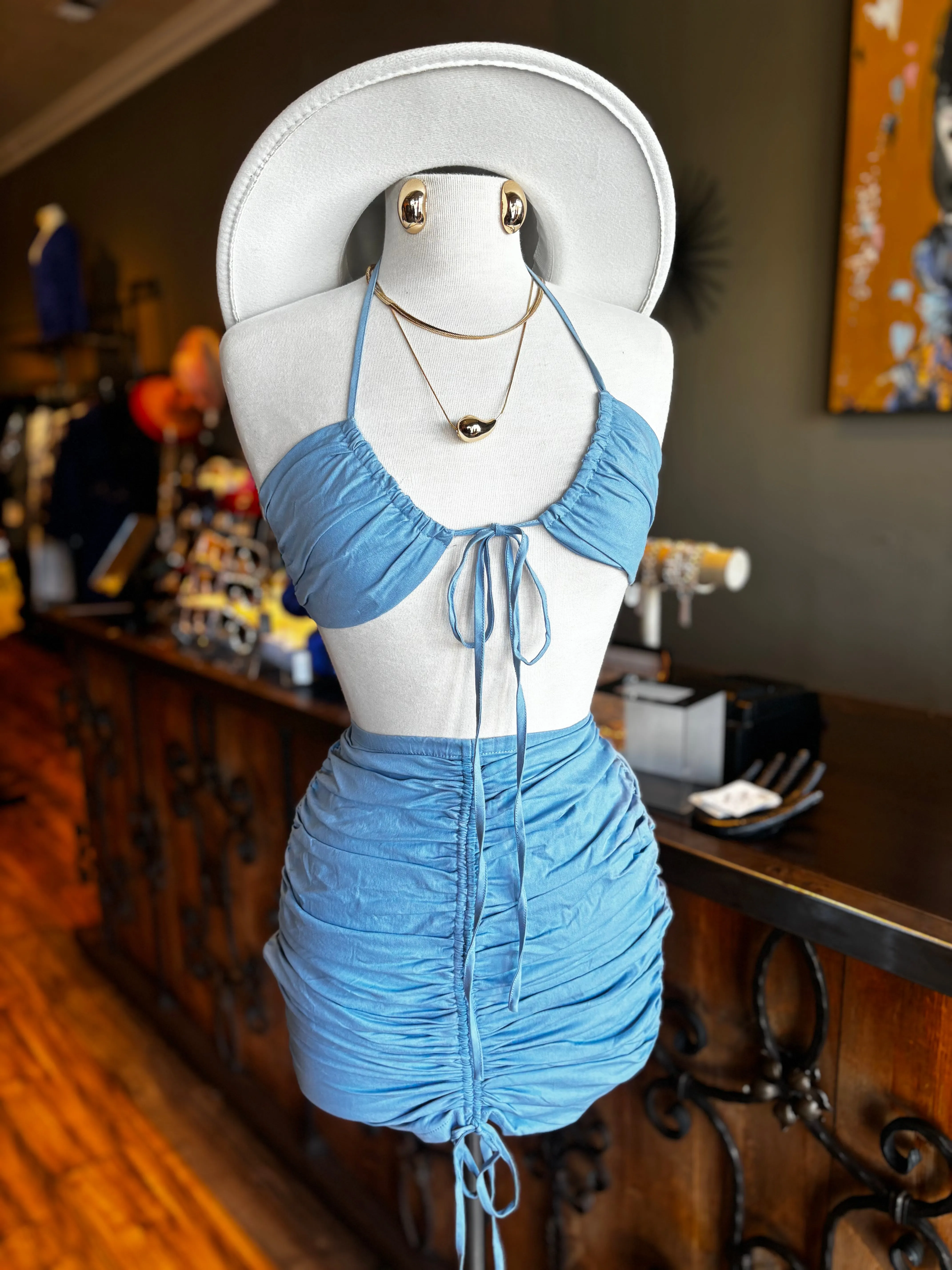 Crop Top Ruched Skirt Set